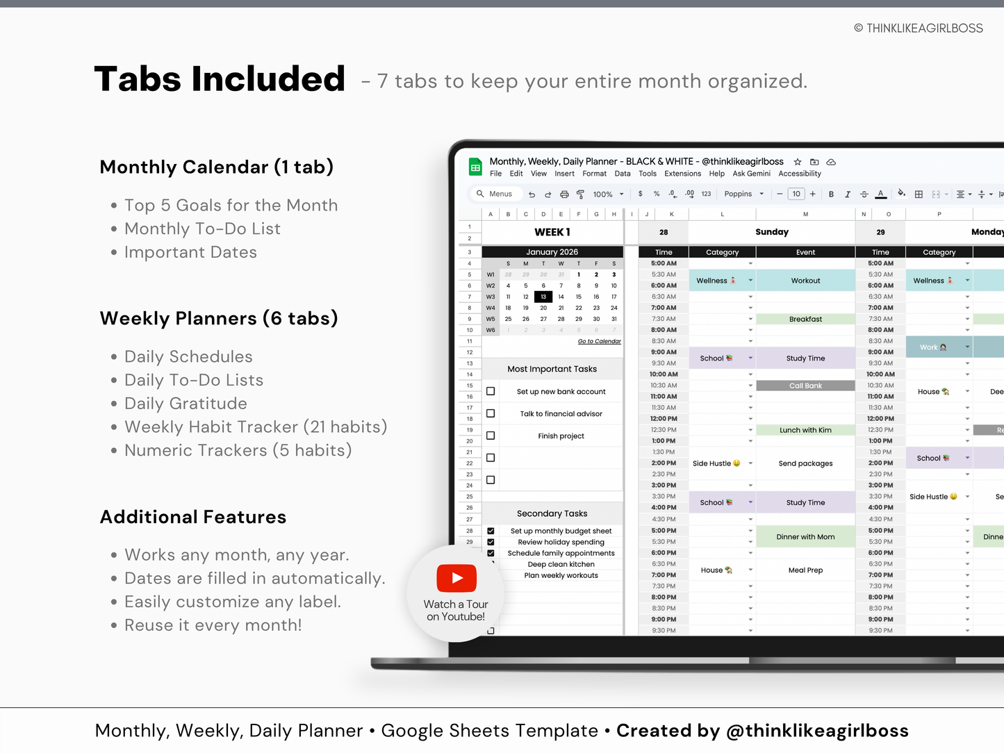 Monthly Planner - V1 Black & White