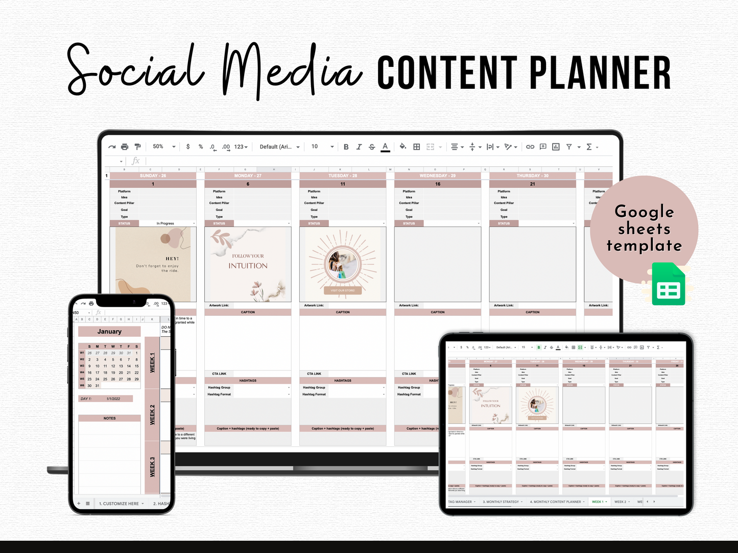 Monthly Social Media Content Planner - Pink