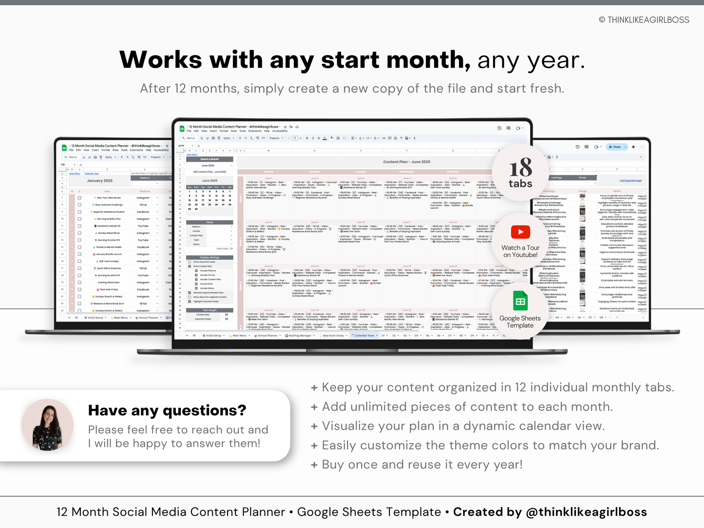 12 Month Social Media Content Planner - V1 Pink