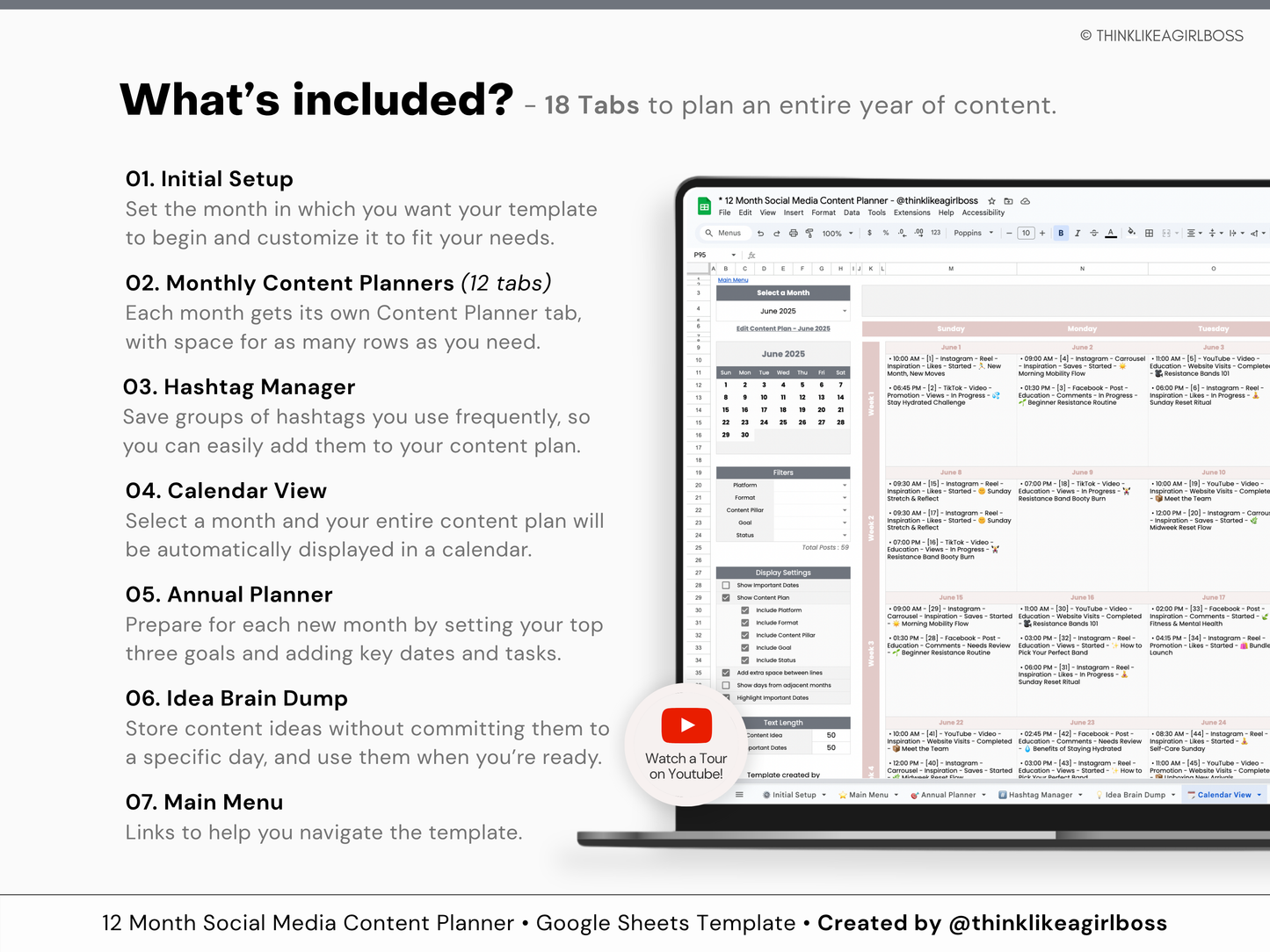 12 Month Social Media Content Planner - V1 Pink