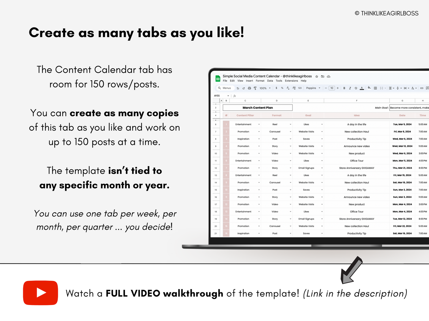 Simple Social Media Content Calendar - V1 Pink