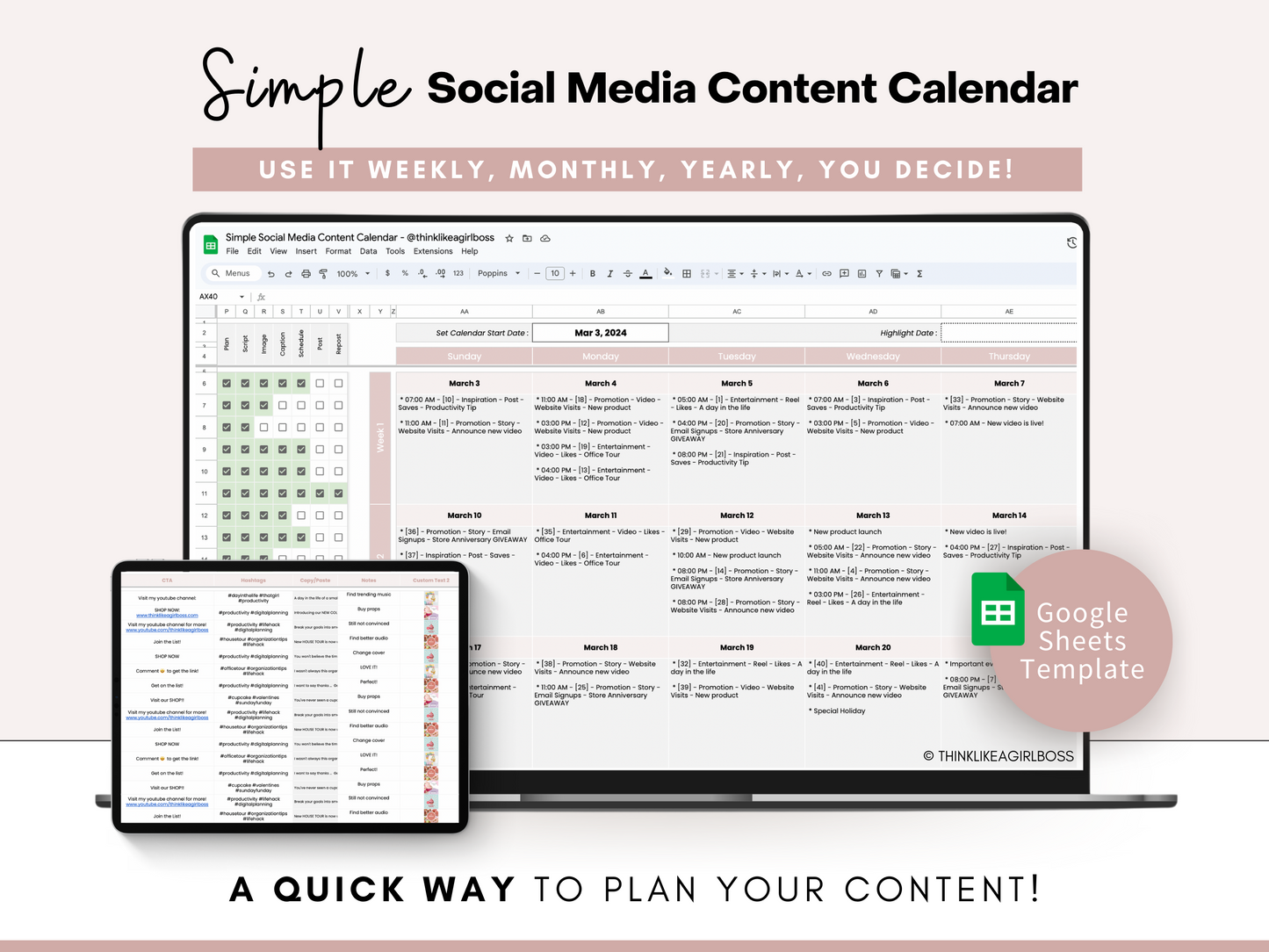Simple Social Media Content Calendar - V1 Pink