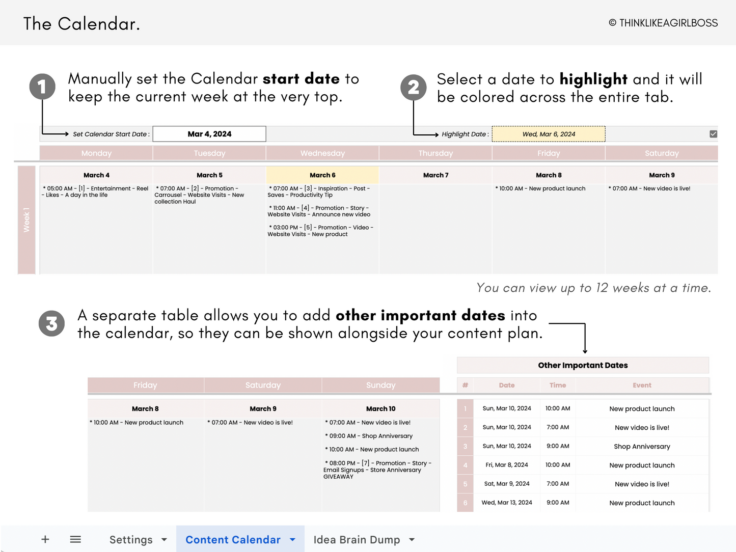 Simple Social Media Content Calendar - V1 Pink